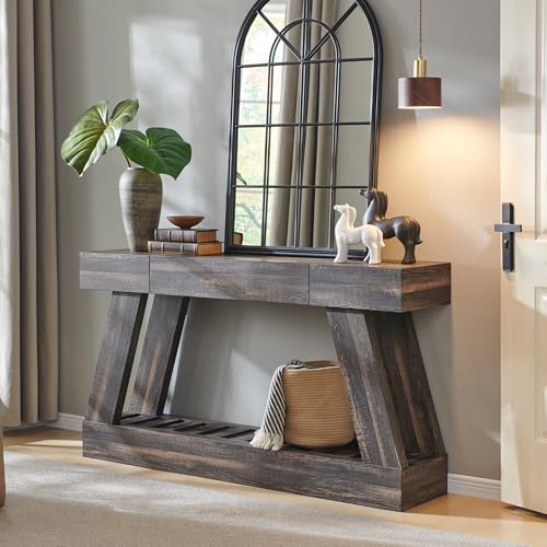 60" Farmhouse Entryway Table with Drawer, Entry Table with Storage, Sofa Table for Living Room, Behind Couch, Sofa(Dark Rustic Oak) - color: Dark Rustic Oak