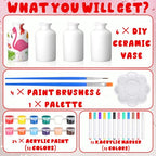 6 Set Mother's Day Ceramics to Paint DIY Your Own Ceramic Painting Kit for Crafts Vase to Paint Unpainted Plaster Paintable Kit Mother Art DIY Craft Supply with Brush Palette for Adult(Bright) - color: Bright