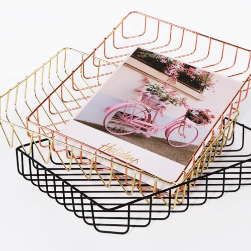 Paper Organizer for Desk Metal Paper Tray Large Capacity Letter Tray File Holder Mail Inbox Storage Organizer Basket for Office Classroom Desktop,12.5" x 9.4" x 1.9",Black - color: Black