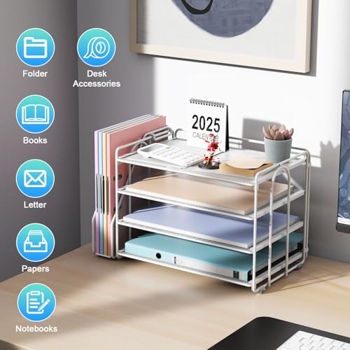 gianotter 4-Tier Paper Organizer With Magazine Holder, Desk Organizers and Accessories, Desk Accessories & Workspace Organizers, File Organizer for Office Supplies Storag (White, 4-Tier) - color: White, size: 4-Tier