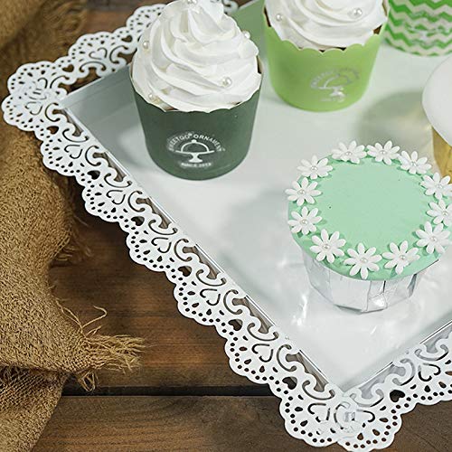 2Pcs Rectangle Iron Cupcake Serving Tray Fruit Dessert Plates for Party Anniversary Wedding Christmas Baby Shower (White) - color: White