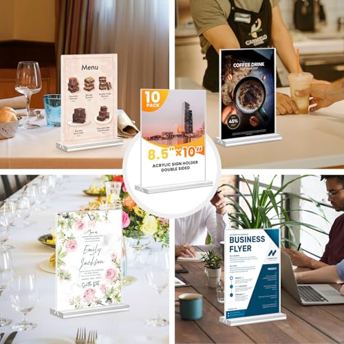 Acrylic Sign Holder 8.5x11, 10 Pack Clear Table Plastic Vertical Clear Double Sided Flyer Display, Picture Menu Stand Paper Holder Photo Sign Holder Suitable for Restaurants Office Store Show Fair - color: Vertical 10 Pack 8.5x11