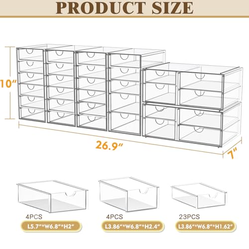 YFXCVSL Acrylic Makeup Organizer with 31 Drawers, 6 Pack Clear Storage Drawers, Bathroom Makeup Organizer for Palettes, Cosmetic, and Beauty Supplies,Ideal for Vanity, Cabinet,Desk Organization - size: 31 Drawers