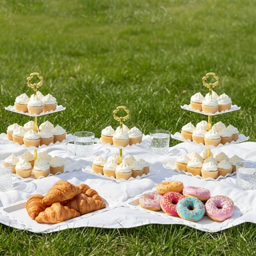 NWK 5 Piece Cake Stand Set with 2 x 3-Tier Cupcake Stands, 1 x2-Tier Cupcake Stands, 2 x Appetizer Trays, for Wedding Birthday Baby Shower Tea Party Decorations (Gold) - color: Gold