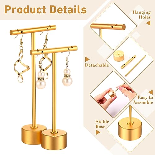 Kigeli 6 Pack Metal T-Bar Earring Display Stand Retail Earring Display Holder Detachable Jewelry Storage Rack for Selling Photography Prop