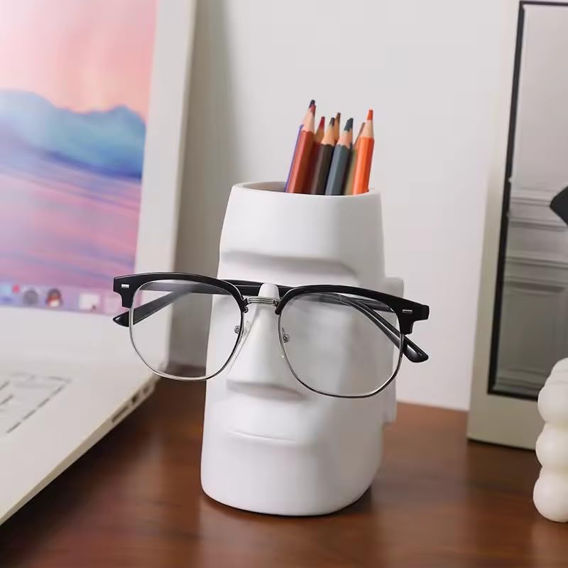 Multi-Functional Pen Holder, Statue Eyeglass Storage Box, Desk Organizer, Home/Office Decor With Pen Storage (White,12.8x8x7.6cm) - color: White,12.8x8x7.6cm