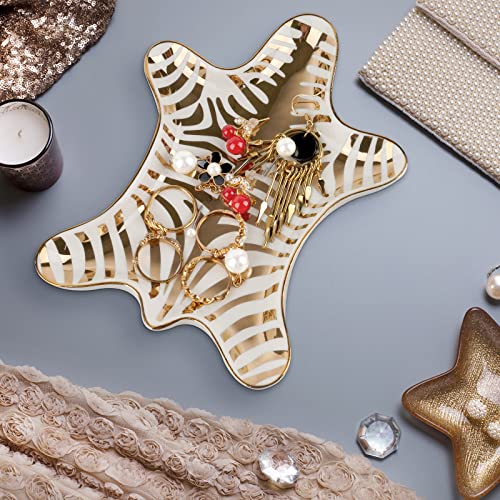 Trycooling Hand Painted Tiger Skin Ceramic Jewelry Dish Small Jewelry Rack Tray Rings Bracelets Earrings Trays Holder (Gold) - color: Gold