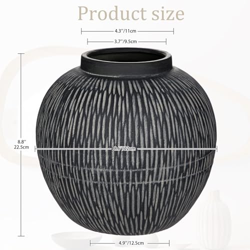 9" Large Ceramic Vase with Wide Mouth, Rustic Vase for Entryway, Living Room & Abundant Blooms Decor, Big & Round Design, Chunky & Dark Gray - color: 9" Dark Gray