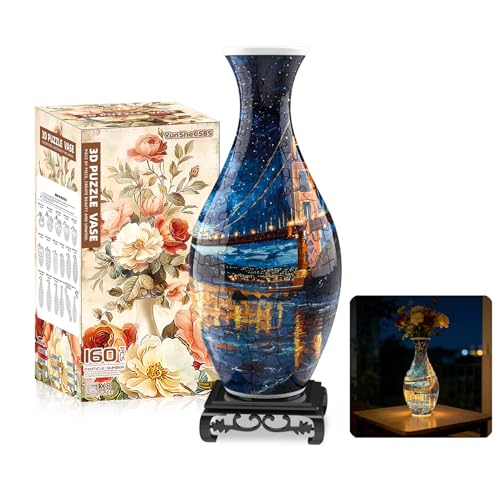 3D Puzzles Vase for Adults, Crafts for Adults, 160 Pieces Plastic DIY Unique Flower Vase with LED Light House Warming Gift Birthday Gifts for Flower Arrangements and Home Decor (Bridge) - color: Bridge