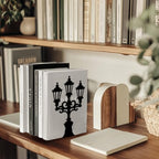 Peacoblue Metal Bookends for Shelves, Modern Decorative Heavy Duty Study Book Support Stoppers for Office, Desk, Shelf, Room 5.3"x4.3"x7.3" Cast Iron Simple Tall Bookends, 1 Pair (Street Lamp) - style: Street Lamp