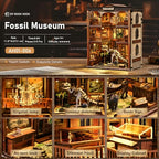 DIY Book Nook Kit, 3D Wooden Puzzle Miniature House Kit with LED Light, Dinosaur Fossil Museum Bookend Dollhouse, Creative Arts & Crafts Project for Adults and Teens Age 14+ (Fossil Museum)