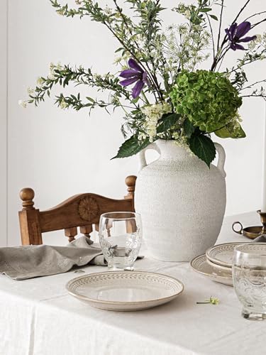 Large White Ceramic Vase with Handles - 9.5 Inch Tall Rustic Farmhouse Flower Vase, Decorative Accent for Living Room Coffee Table Bathroom Home Decor, Weddings Holiday Centerpieces (Rock Sand White) - color: Rock Sand White-9.5"