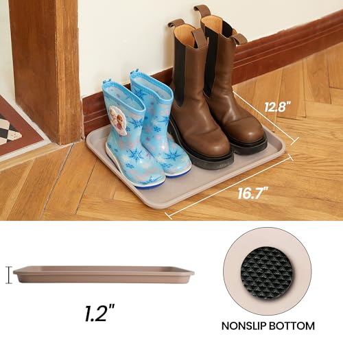 Boot Tray for Entryway Indoor, Heavy Duty Shoe Mat Tray 2 Packs, 16.7"x12.8" Waterproof Mat with Raised Edge, Outdoor Multi-Purpose for Boots, Shoes, Garden, Pets - color: Tan, size: (2Pack) 16.7''x 12.8''