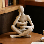 Bookshelf Decor Thinker Statue - Abstract Art Reading Thinker Sculpture Figurine Aesthetic, Modern Home Decoration for Living Room Office Shelves Coffee Table Desk Decor(Beige)
