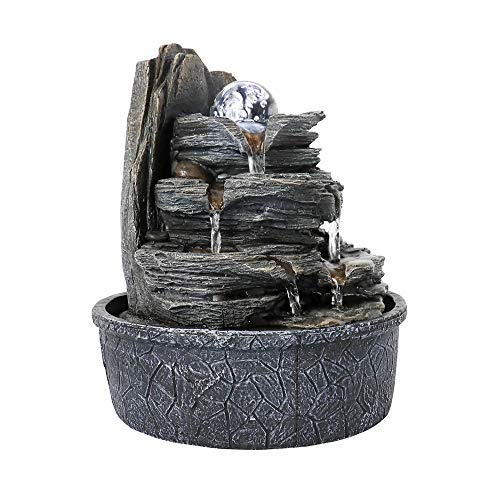 Rockery Indoor Water Fountain, Zen Meditation Tabletop Fountain with LED Lights & Crystal Ball for Home Office Bedroom 9 4/5" - color: 9 4/5"