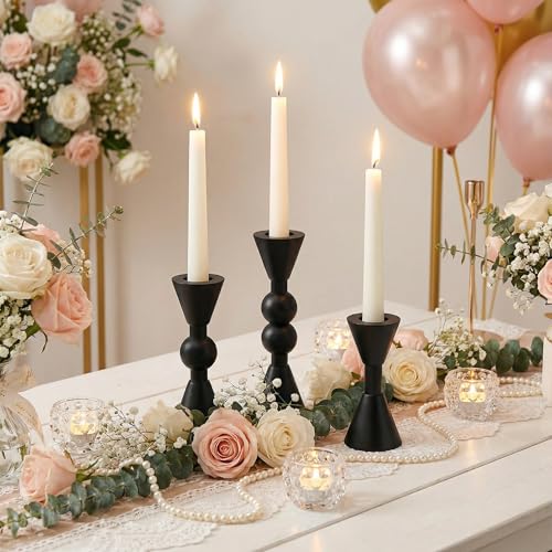 Saoweisi BlackCandlestick Holders, Set of 3 Brass Taper Candle HoldersBrass Taper Candle Holders, Decorative Candle Holder, Suitable for Weddings, Holidays, and Table Decorations, Party - color: Black