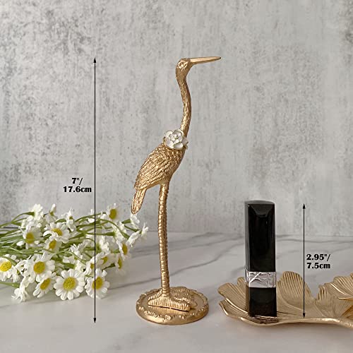 Metal Crane Ring Holder Stand for Jewelry, Engagement and Wedding Ring Display, Gold Decorative Ornaments Home Decor for Living Room, Bedroom, Desktop, Cabinets - color: 7" Gold Crane