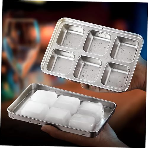 Stainless Steel Ice Cube Trays with Lid, Easy Release Durable Metal Ice Mold for Freezer, Ideal for Whiskey, Cocktails & Drinks (1 Pack) - color: 6-Cube Ice Tray - Pack of 1