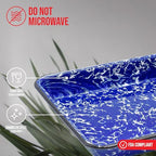 Red Co. 11" x 9" Enamelware Metal Classic 2 Quart Rectangular Serving Tray, Navy Blue Marble/Black Rim - Splatter Design - color: Navy Blue