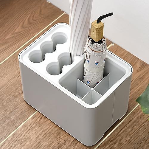 Elsjoy White Umbrella Holder, Entryway Umbrella Stand Small Umbrella Organizer Rack with Removable Drip Tray, Umbrella Storage Container for Long & Folding Umbrella, Parasol, Store 10 Umbrella - color: White