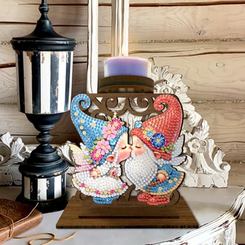 BAYUNOE DIY Candlestick Holders Wooden Desktop Diamond Art Painting Candle Holder Double-Sided Diamond Vintage Modern Decorative for Table Mantel Wedding Dinning Party-Goblin Kiss - color: Goblin Kiss