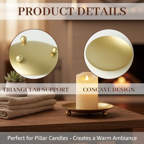 4 Pack Pillar Gold Iron Plate Candle Stands,Decorative Candle Stand for Home and Table Decoration,Decorative Metal Candle Pedestals for Pillar Candles,Wax,Incense,Spa,Weddings(3.54”×0.59”)