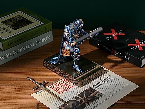 King's Guard Leader Cloak Warrior Knight Pen Holder Mobile Phone Stand, Ornament Knight Statue, Pen Stand Paperweight for Office and Home (Blue) - color: Blue