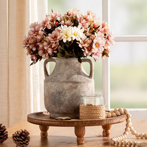 Mitt&Ditt Ceramic Flower Vase with Handles, 8 inch Tall Off-White Vase, Decorative Terracotta Vases, Farmhouse Rustic Pottery Vases for Home Decor, Living Room, Table - color: A-8"h-terracotta