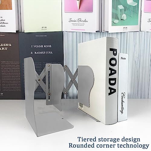 Adjustable Bookends, 19 inches 2 Dividers Heavy Duty Metal Book Holders, Book Storage Rack, Desk Organizer Magazine File Holder for Office, School, Bookstore and Home, Grey - color: Grey-1