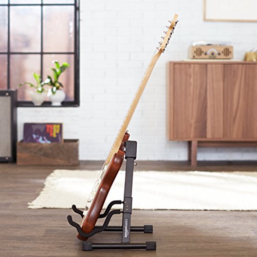 Amazon Basics Portable Adjustable Folding Guitar Stand for Electric and Acoustic Guitars, A-shape, Fully Assembled with Padded Foam, Black, 8.66 x 15.16 x 3.74 inches