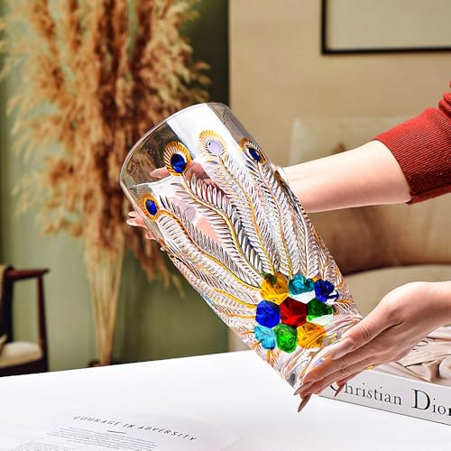 Unique Hand Painted Colorful Peacock Shaped Crystal Glass Vase-11 inch Tall. (Hand Painted Colorful) - color: Hand Painted Colorful