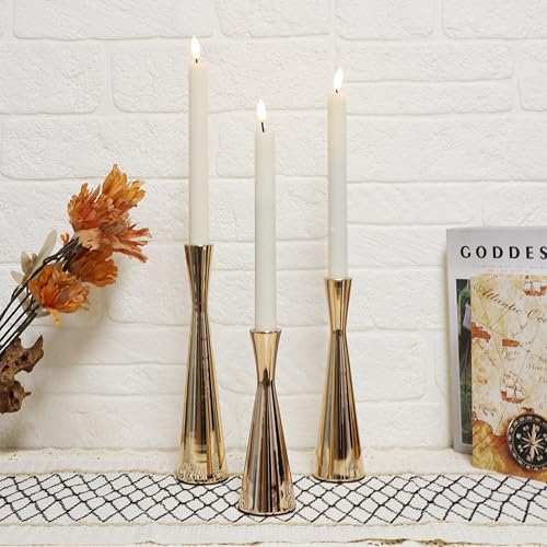 Taper Candle Holders Metal Candlestick Holders Set of 3 Table Mantel Decorative Candle Stand for Dinning,Party，Wedding,Home Decor(Gold) - color: Gold