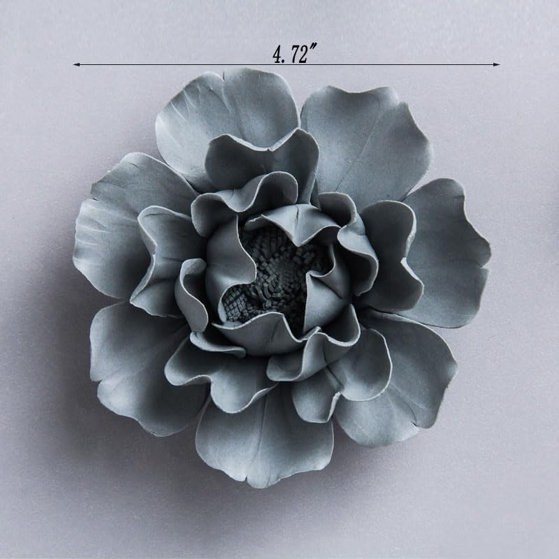 CEUYGT Handmade 3D Ceramic Wall Art Hanging Sculpture Grey Flower Wall Decor For Living Room Bedroom And Bathroom Grey Peony 4.72" (Large) - color: Grey, size: 4.7"L x 4.7"W