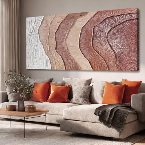 Hue7Art Large Earth Tone Abstract Wall Art Organic Texture Canvas Painting in Cream Taupe and Brown Modern Minimalist Artwork for Living Room Bedroom Home Decor 29x58 Inch - color: White and Reddish Brown, size: 58"L x 29"W