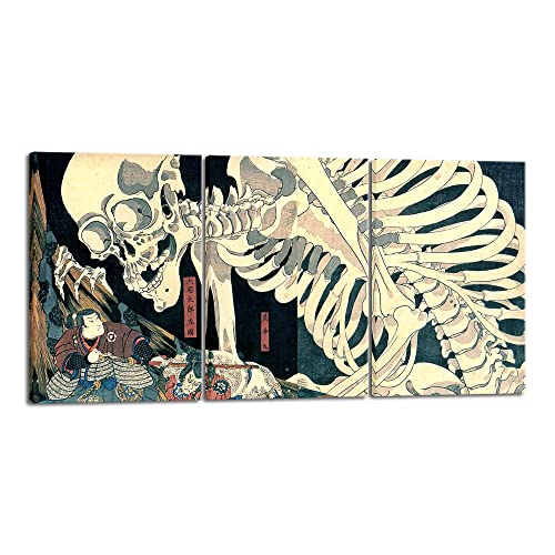 Wieco Art 3 Piece Witch and Skeleton Ukiyo-E by Utagawa Takiyasha Historic Cultural Illustrations for Living Room Bedroom Home Decorations Landscape Artwork - color: Witch and Skeleton, size: 16 x 24 inches (Unframed)