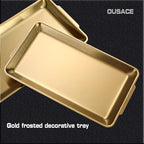 Gold Stainless Steel Decorative Tray, Rectangular Metal Platter with Raised Edges, Multipurpose Tray for Coffee Table, Kitchen and Party Display (Small) - size: Small