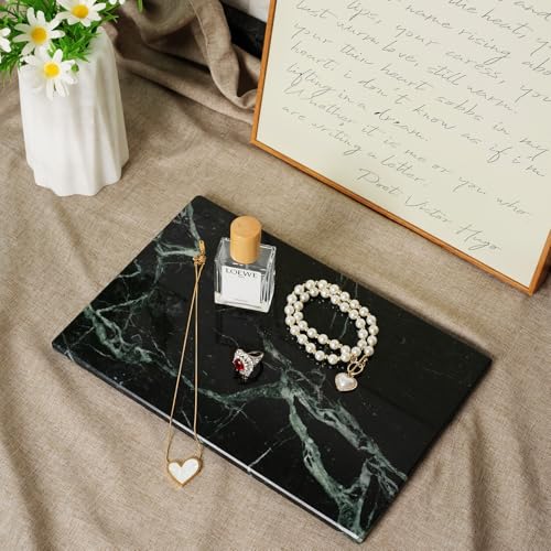 Koville Natural Green Marble Cutting Board for Kitchen Pastry Bread Macaron Display, 12" x 8" Real Stone Slab Marble Cheese Board for Home Countertop, Bathroom Perfume Tray Candle Plate - color: Deep Green