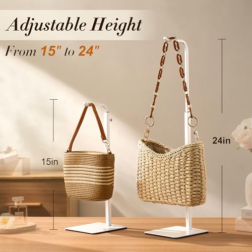 2 Pcs Purse Holder Handbag Display Stand: Hanger Rack Showing Bags, Purses, and Wreath, Adjustable Hook Stand for Tabletop, Closet, Desk, and Retail Use for Vendors, White - color: White