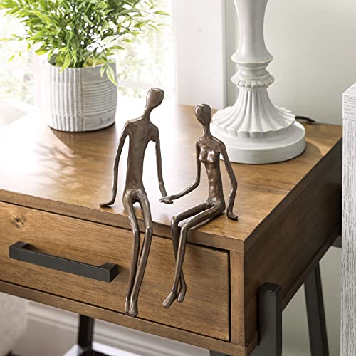 Danya B. Sitting Couple Holding Hands Contemporary Sand-Casted Bronze Sculpture, Home and Office Decor Gift for Spouse and Partner, Birthday, Wedding, Anniversary, Valentine's Day or Romantic Gesture