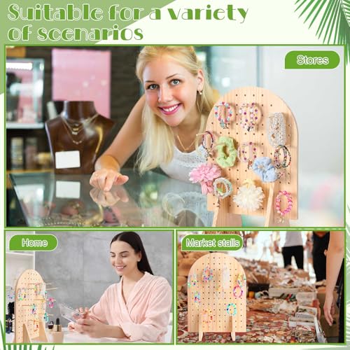 Colingmill 1 Set Keychain Display Stand Wooden Pegboard Display Stand with 25 Pcs Dowel Rods Oval Bracelet Organizer Holder for Jewelry, Craft Shows, Necklace, Selling, 15.75" x 11.81" (Wood) - color: Wood