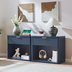LEYAOYAO 31" Wide Fluted Nightstand with Charging Station, Oversized Extra Large 1 Drawer Night Stand with Golden Handle, Blue Wood Bedside Table Tall End Tables,for Bedroom, Living Room, Hallway - color: Blue, size: 1 Drawers