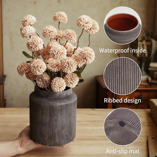Rustic Ceramic Vase Set of 2, 5.9in Ceramic Flower Vase for Home Decor, Brown Terracotta Pottery Vase Decorative for Living Room, Coffee Table, Farmhouse, Fixwal - color: B-2pcs-brown