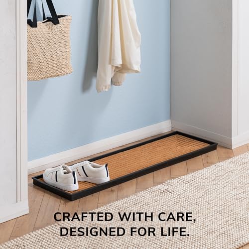 Anji Mountain AMB0BT4F-018 Black Rubber Boot/Shoe Tray with Coir, Fits 4 Pair (46.5" Wide), Rectangle Embossed Insert - color: Rectangle Embossed Insert, size: 46" x 14" x 1.5"