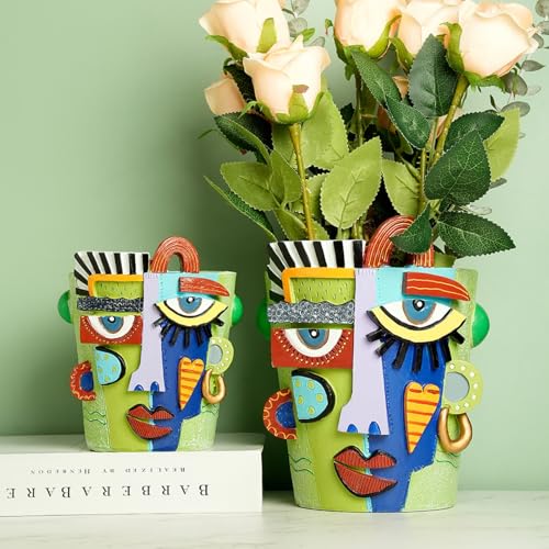 Mint Green Abstract Face Planter Pot/Picasso Flower Pot, Unique Head Planters for Indoor Plants, Abstract Face Decor, Picasso Pots for Home Decor (Large) - size: Large