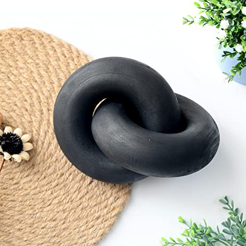 Wooden Knot for Coffee Table Decor Shelf Decor Boho Home Decor Statues, Modern Farmhouse Bookshelf Decorative Objects Wood Chain Link for Living Room- Black - color: Black