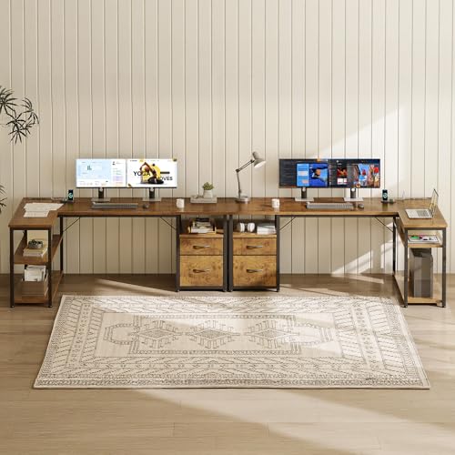 AODK 55 inch L Shaped Computer Desk with Drawers, Reversible Computer Desk with Storage Shelves, Home Office Desk with Built-in Power Outlet, Rustic Brown - color: Rustic Brown, size: 55 Inch