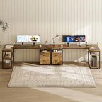 AODK 55 inch L Shaped Computer Desk with Drawers, Reversible Computer Desk with Storage Shelves, Home Office Desk with Built-in Power Outlet, Rustic Brown - color: Rustic Brown, size: 55 Inch