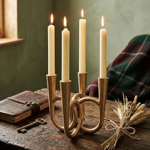 Antique Brass Candle Holder, Iron Taper Candle Holders, Vintage Cast Iron Decorative Candle Stands, Tall Candle Holders for Wedding, Dining Table, Home Decor - color: Golden