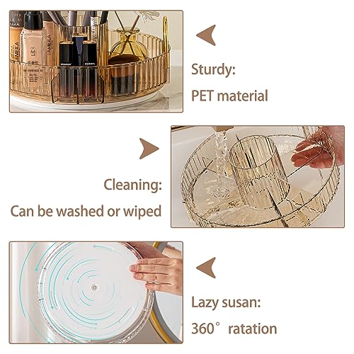 shuang qing Rotating Makeup Organizer for Vanity, High-Capacity Skincare Clear Make Up Storage Perfume Organizers Cosmetic Dresser Organizer Countertop 360 Spinning (Gold, New-3 Tier) - color: Gold, size: New-3 Tier