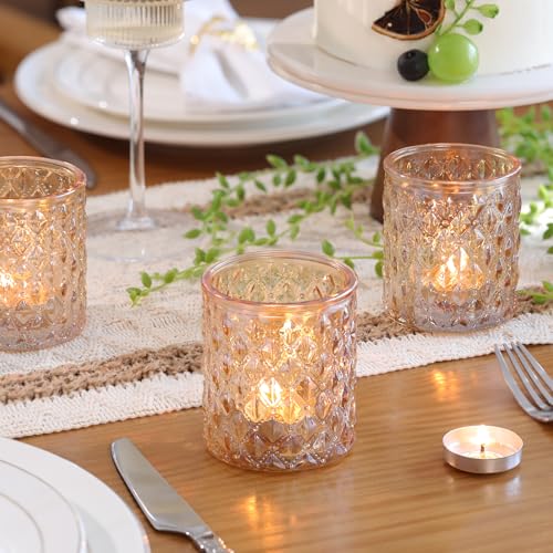 MATAHUM 12 Pcs Large Votive Candle Holders 2.8 * 3.2inch Gold Tea Light Candle Holders Glass Candle Holder for Bridal Shower, Wedding, Table Centerpiece, Party, Home Decor - color: Gold